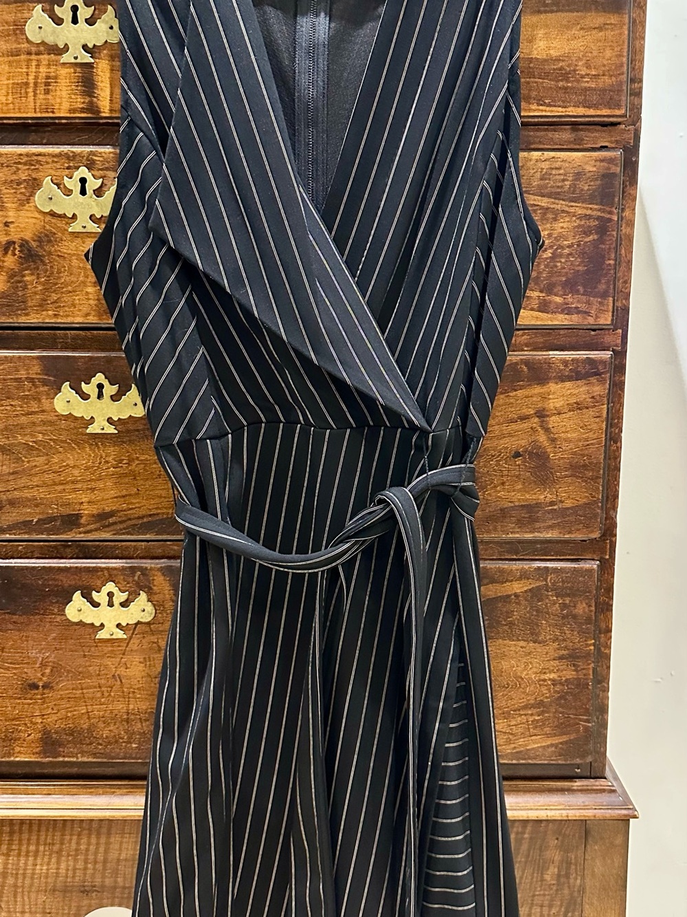 BCBGMaxAzria Black Pinstripe Wrap Dress